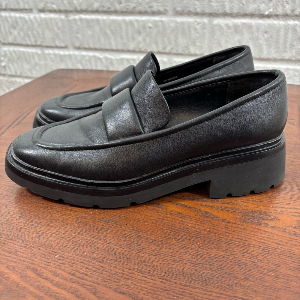 Vince Robin Black Leather Chunky Sole Penny Loafers 7.5 M US EUR 38